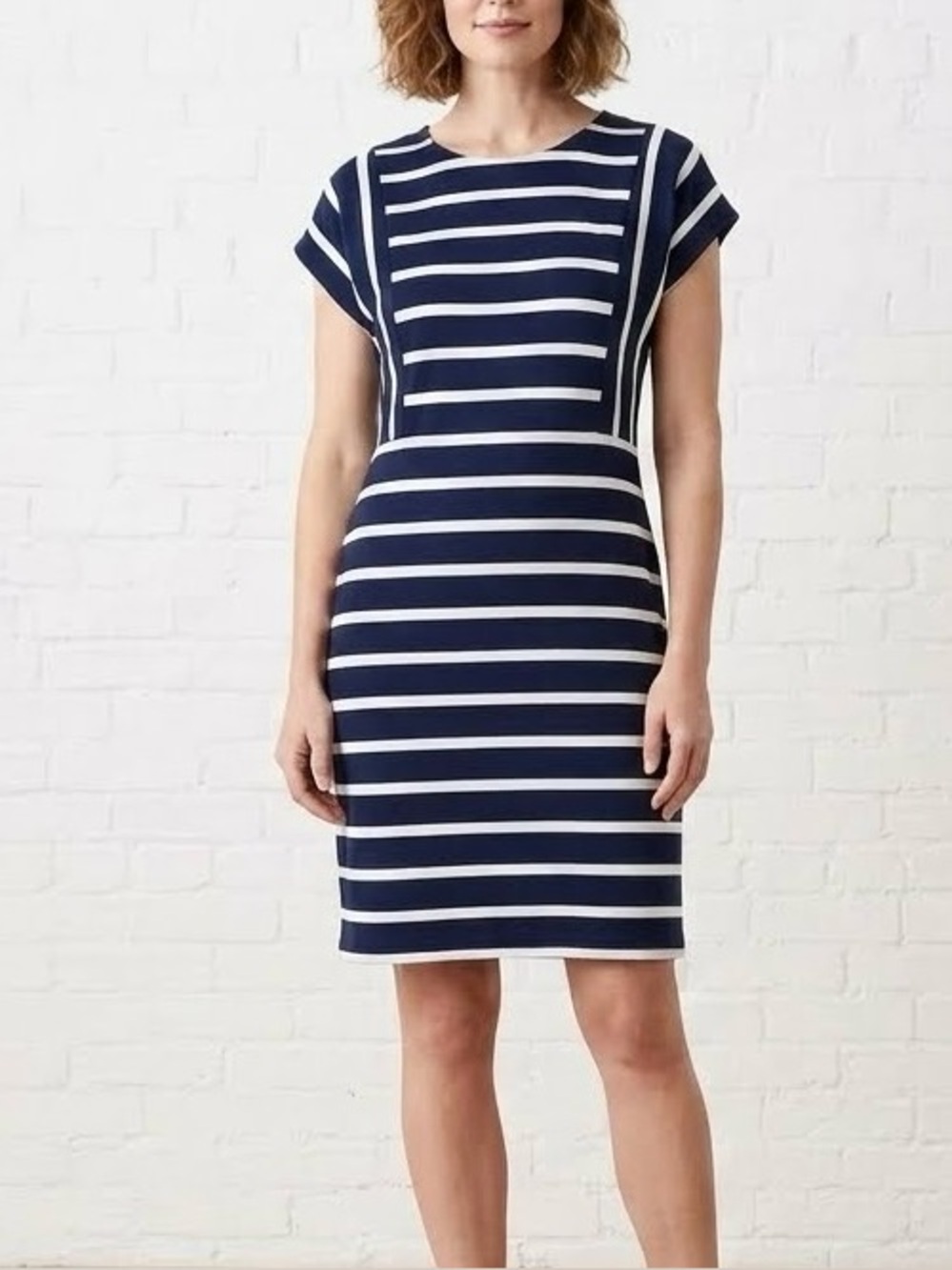 Lara Womens Blue White Striped Midi Dress Nautical Coastal Vacation Preppy M
